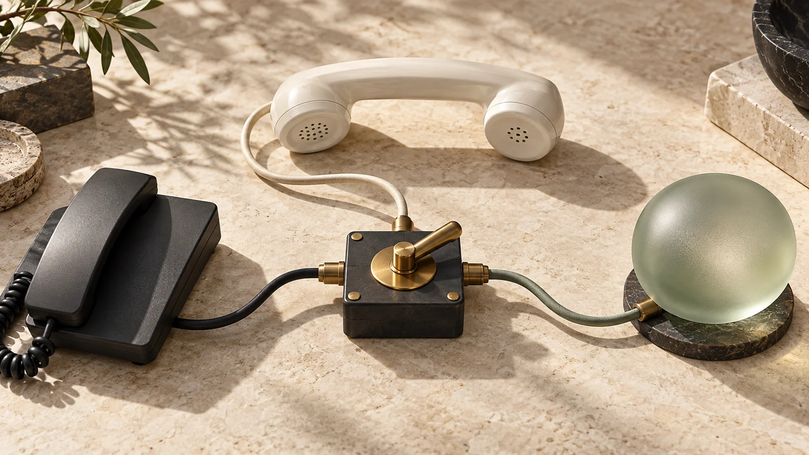 Telefonhörer mit einem mechanischen Verteiler zwischen Telefonbasis und Glaskugel